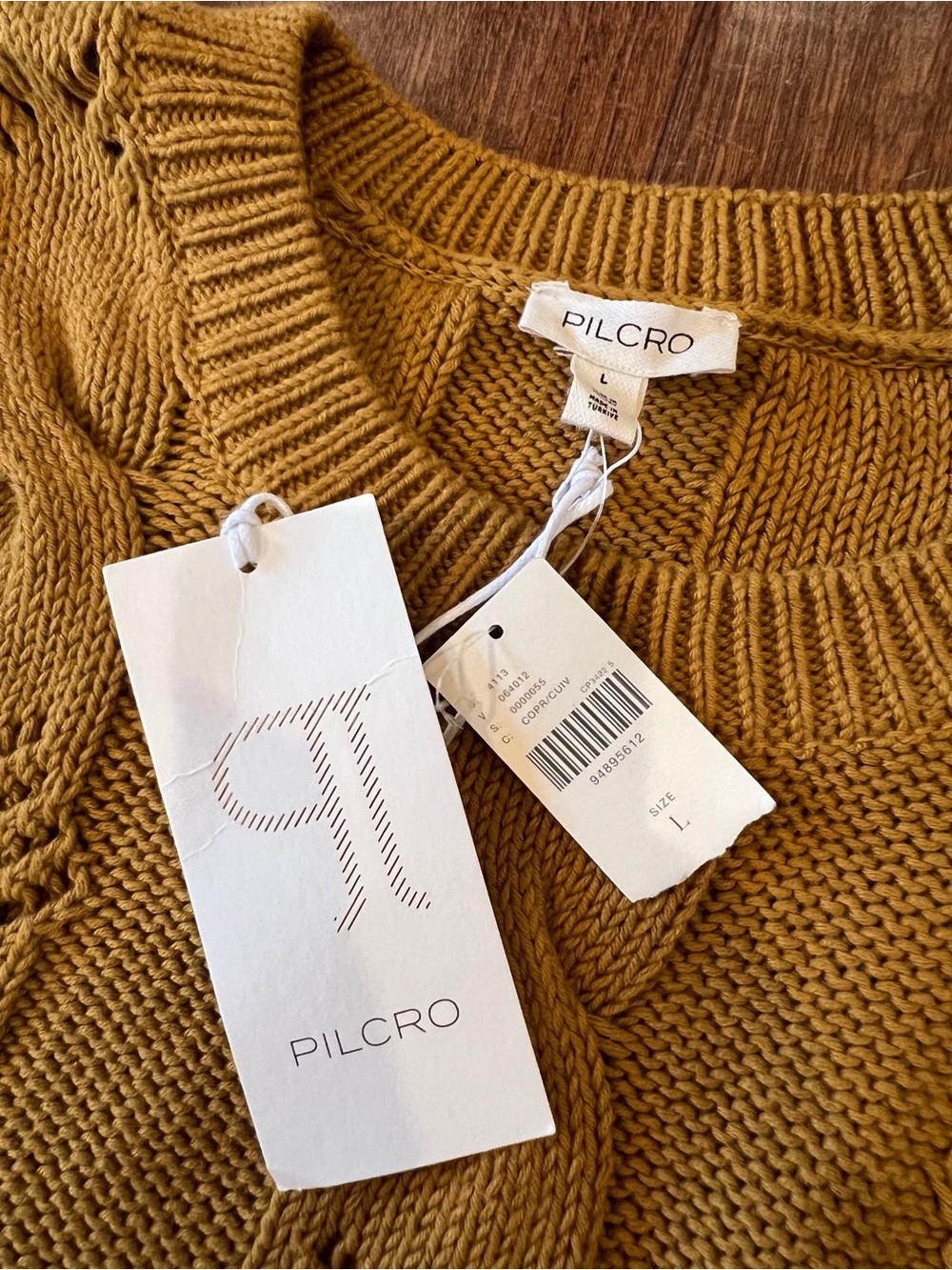 Pilcro Anthropologie Cable Knit Layered Shirt Sweater Mustard L Preppy NWT - Picture 6 of 8
